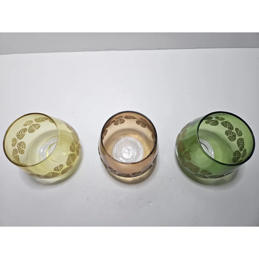 Autumn Leaf Votive Candle Holders Set of 3 Yellow Amber Green Vintage Small 4in